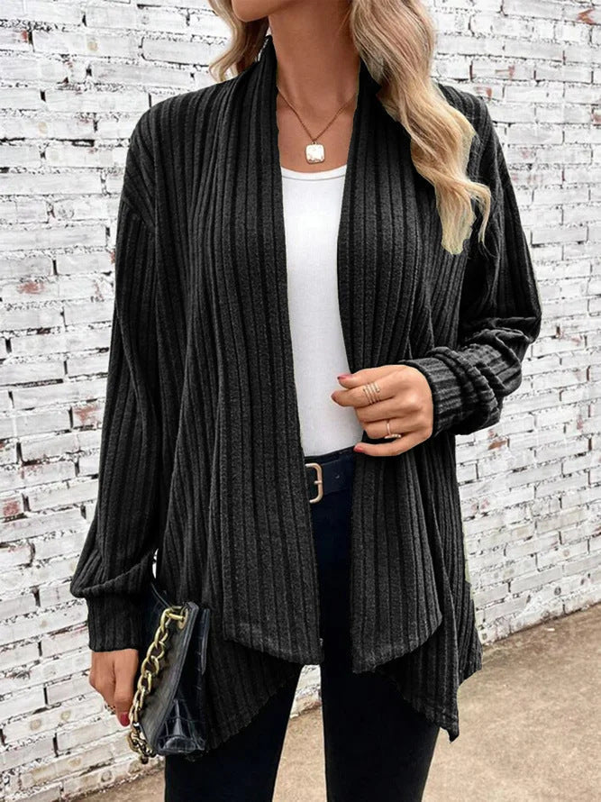 Ribbed Knit Cardigan Street-wave Womens Cozy Casual Comfort With Prominent Rib Design