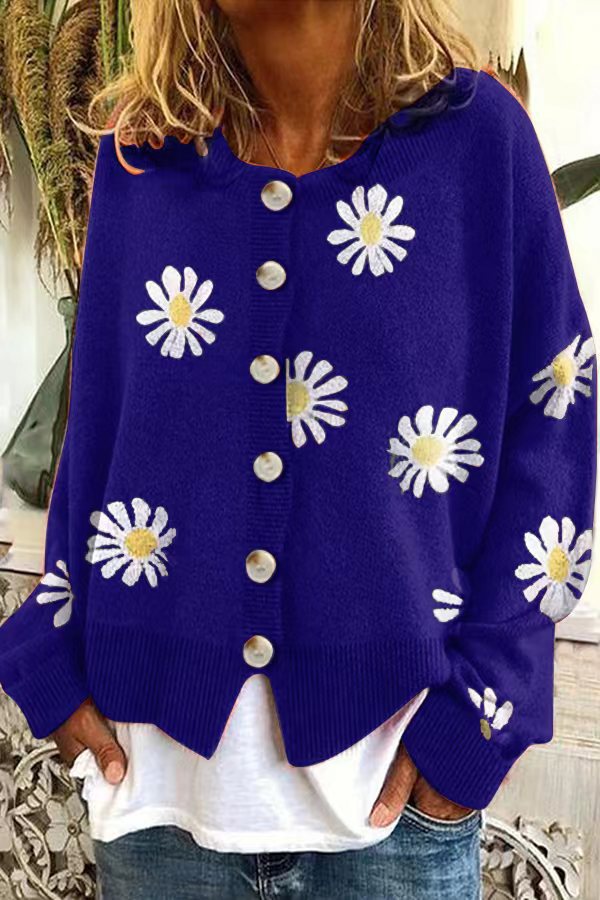 Streetwave Floral Cotton Cardigan For Women With Daisy Print Cozy Spring Knitwear