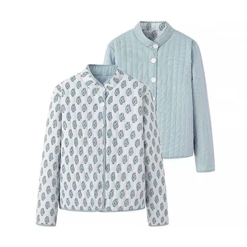 Street-wave Women's Reversible Cotton Jacket With Elegant Print Dual Design Versatile Outerwear