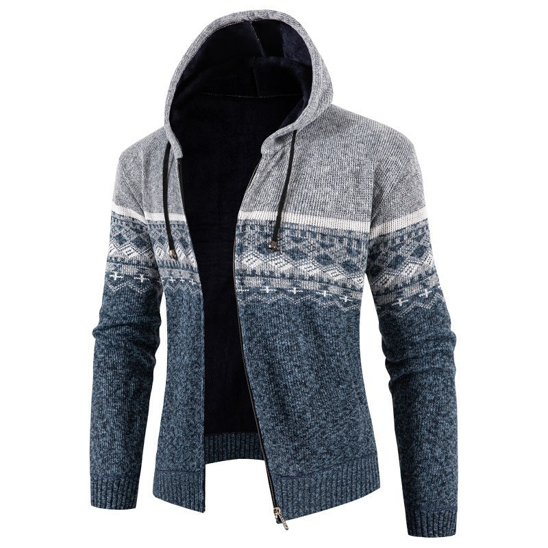 Streetwave Norwegian Pattern Hoodie For Men Cozy Nordic Knit Zip Sweatshirt Warm Winter Essential