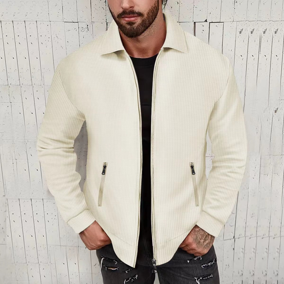 Street-Wave Men's Casual Zip Jacket With Structured Design And Handy Pockets For Everyday Wear