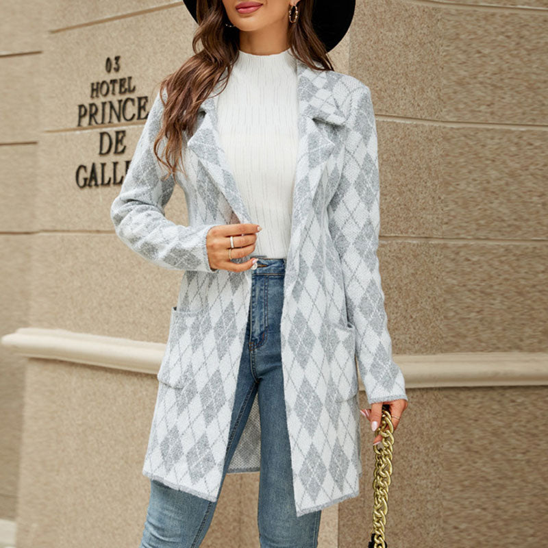 Street-Wave Houndstooth Plaid Coat For Women With Classic Structured Fit And Timeless Style