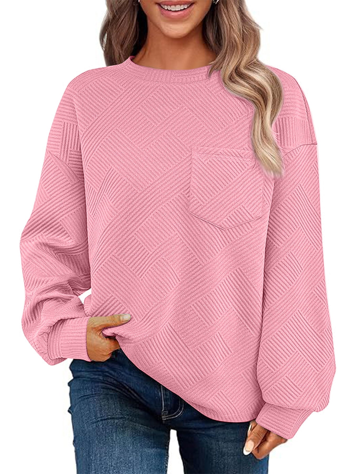 Streetwave Women Cozy Structured Knit Sweater With Front Pocket Casual Everyday Pullover
