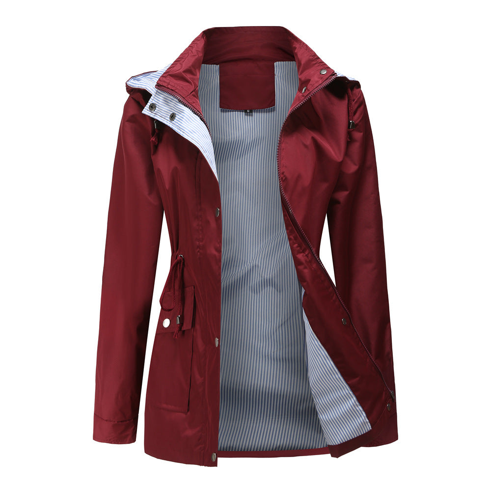 Street-wave Womens Waterproof Rain Jacket With Hood And Adjustable Drawstring Waist