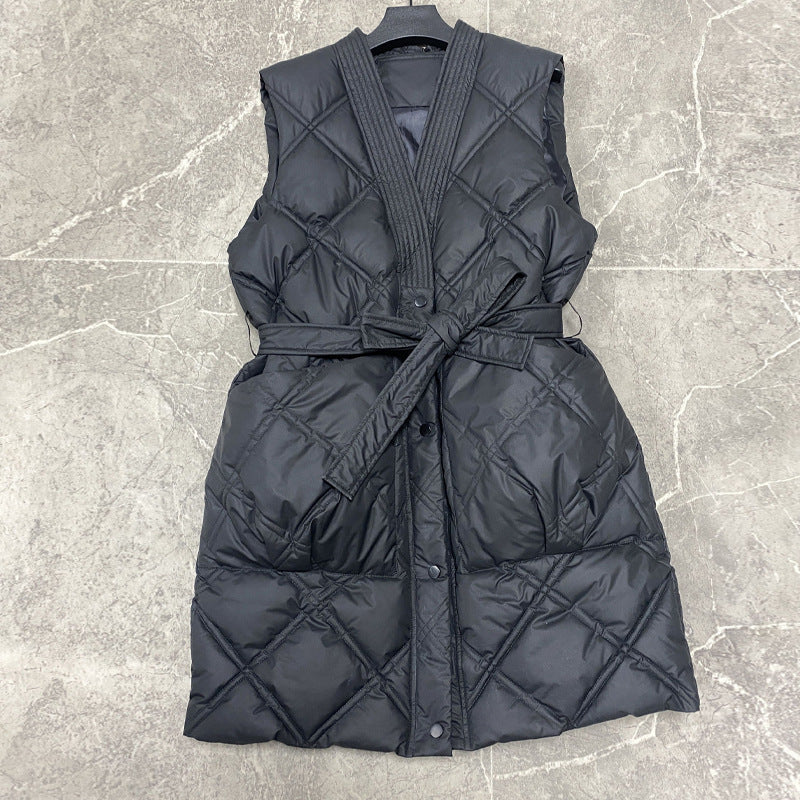 Streetwave Womens Quilted Vest With Belt And High Collar For Chic Warm Layering Essential