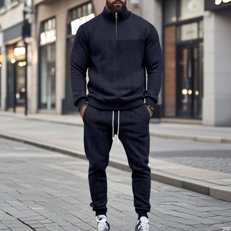 Street-Wave Men's Premium Breathable Structured Knit Sports Leisure Set With Half Zip Top And Joggers