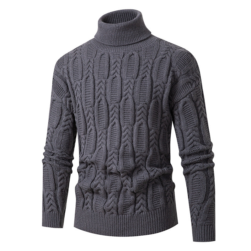 Street Wave Men's Cable Knit Turtleneck Sweater With Structured Pattern For Premium Cozy Warmth