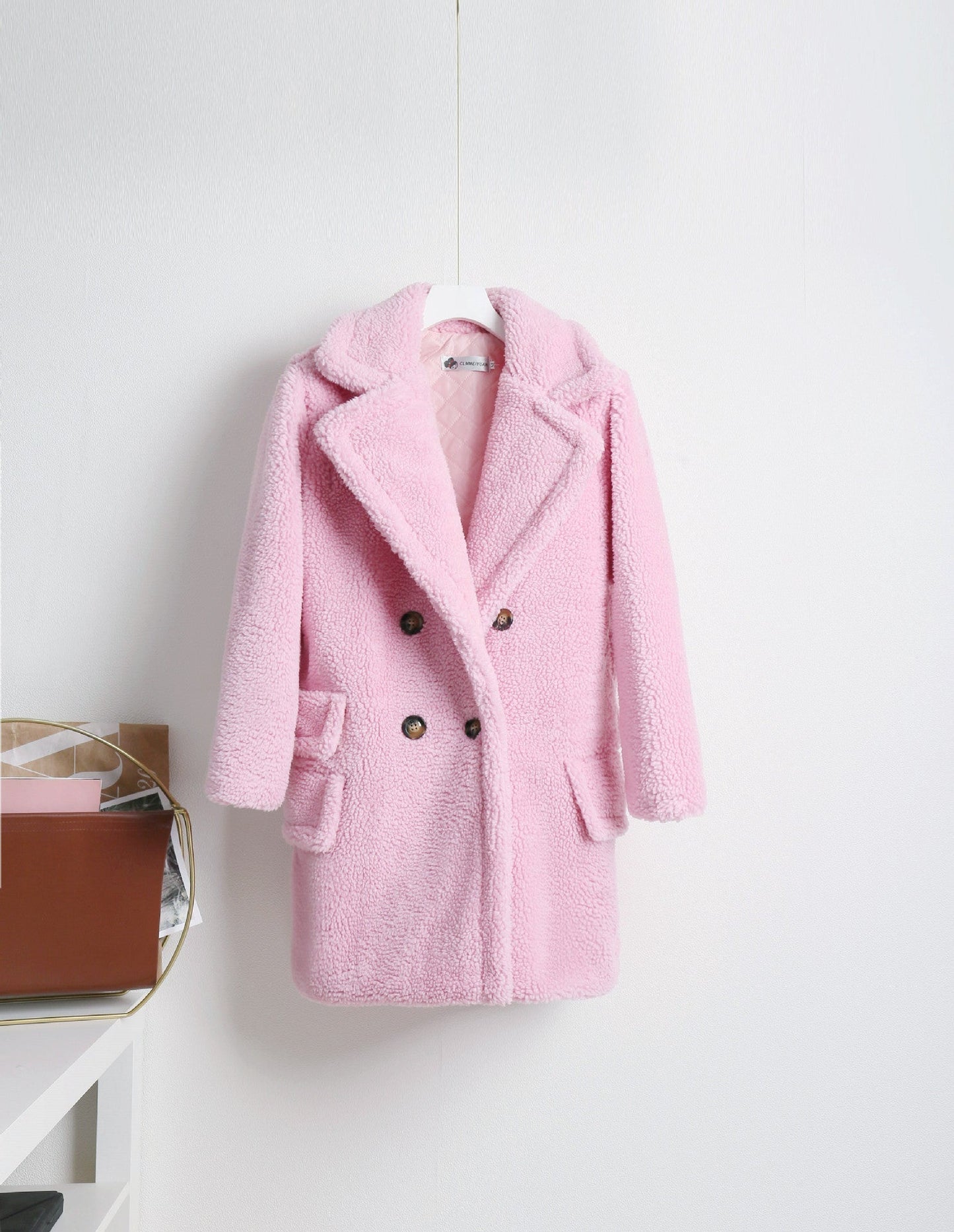 Street-wave Women's Cozy Double-Breasted Sherpa Coat In Sky Blue Plush For Winter Warmth And Style