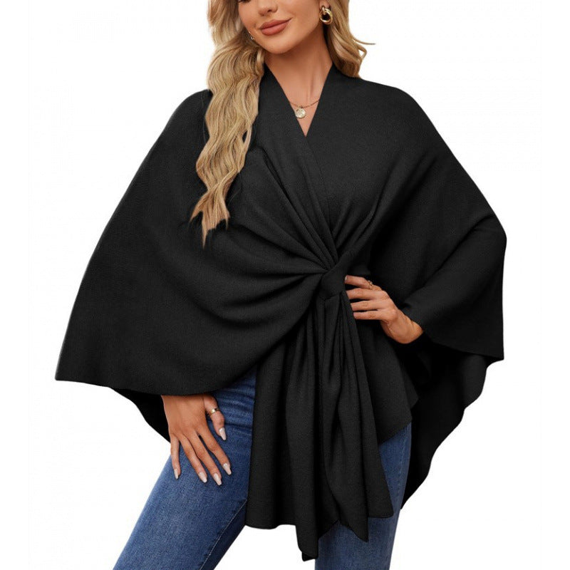 Streetwave Wrap Coat With Knot Tie Front Elegant Draped Silhouette For Stylish Women