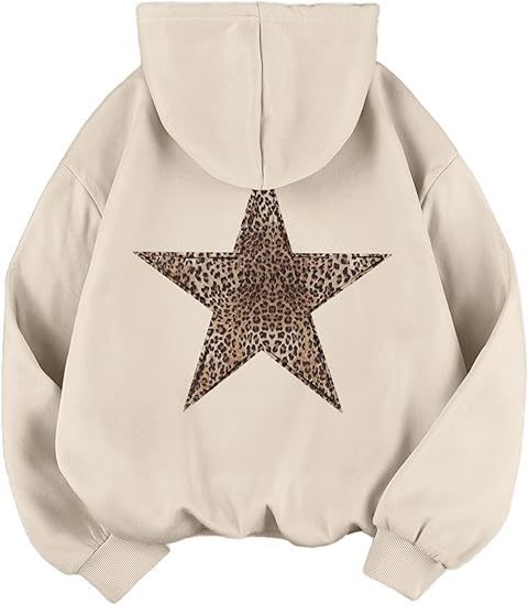 Street-wave Women Leopard Print Star Hoodie Cozy Soft Fleece Sweatshirt For Everyday Casual Wear
