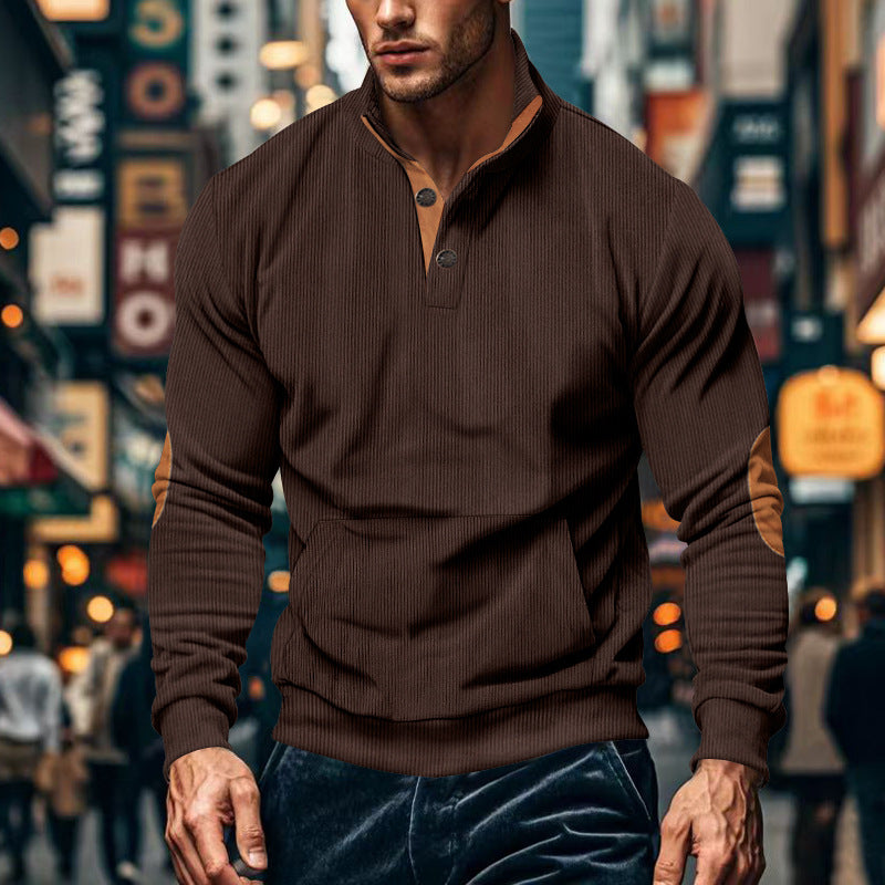 Street Wave Mens Stand Collar Henley Pullover Cotton Blend For Modern Men Comfortable Everyday Style
