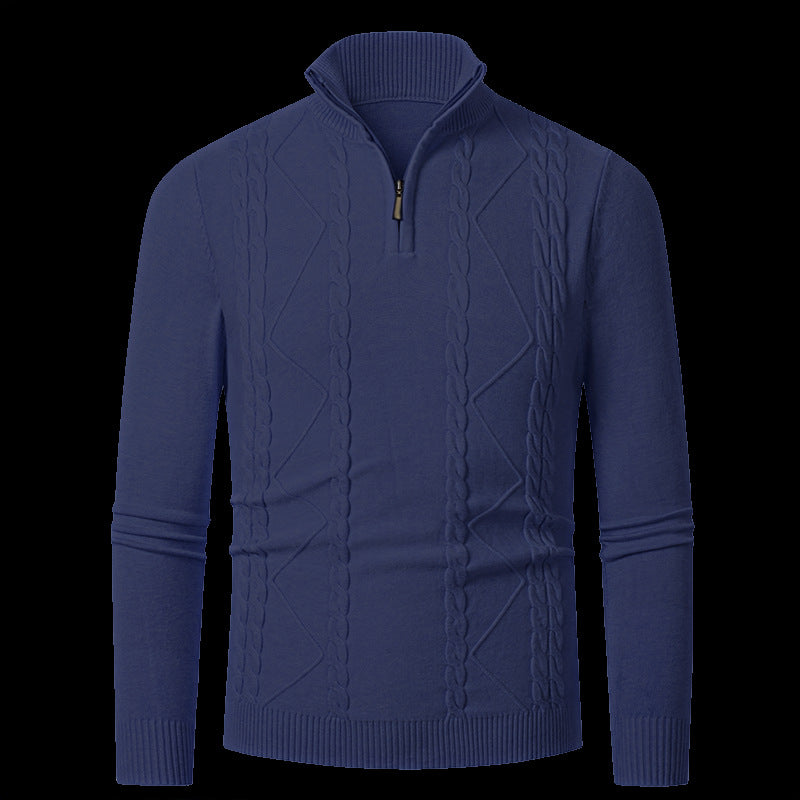 Mens Zip Front Knit Pullover With Cable Pattern By Street Wave Modern Lightweight Winter Sweater For Men