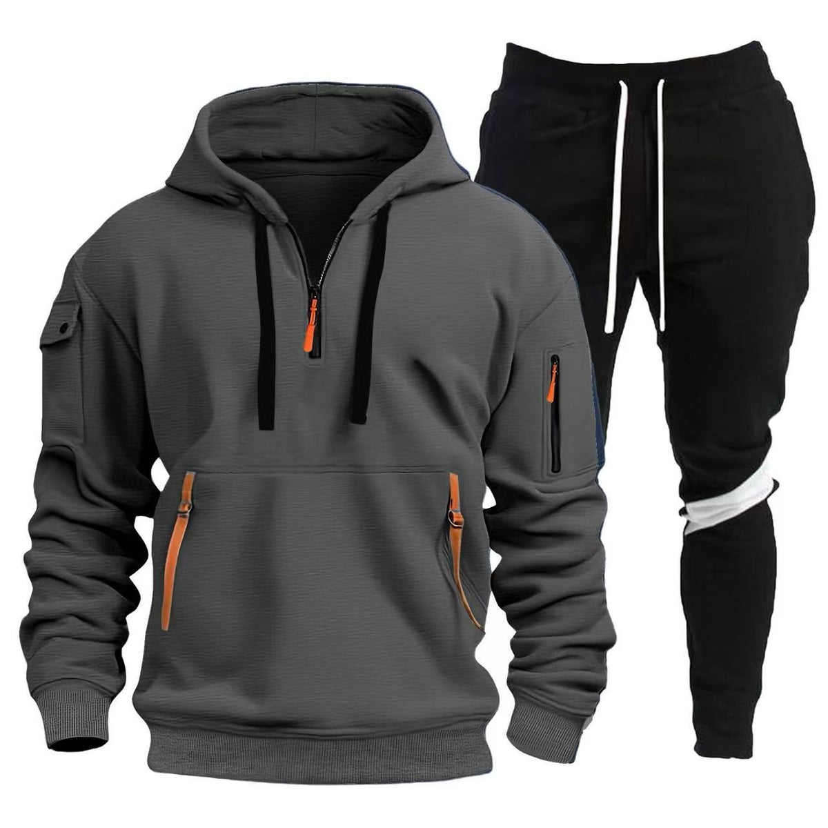 Street Wave Mens Sport Hoodie And Jogger Set Breathable Cotton Blend For Active Men