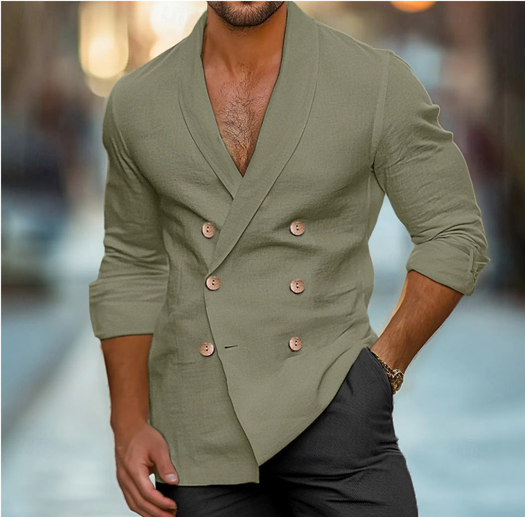 Street-wave Linen Jacket For Men Stylish Double Breasted Blazer Elegant Timeless Wardrobe Essential