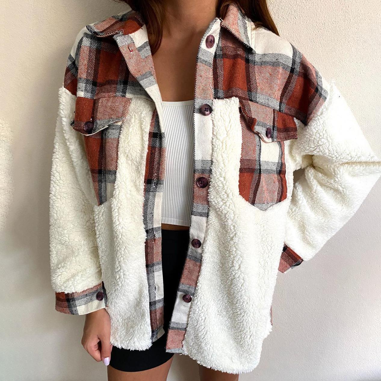 Street-Wave Cozy Sherpa Padded Jacket With Plaid Panel For Women Warmth And Comfort