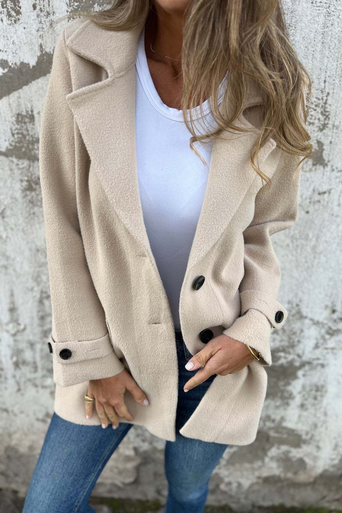 Street-Wave Wool Cardigan Coat With Lapel Collar And Fake Pocket Detail For Women Cozy Warmth