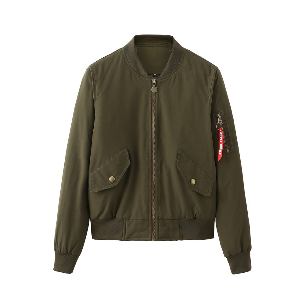 Street Wave Women Bomber Jacket With Practical Side Pockets And Elastic Cuffs Fashionable Pink
