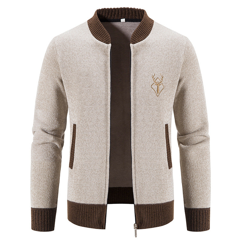Street-wave Men's Knit Jacket With Zipper And High Collar Modern Cozy Versatile Outfit