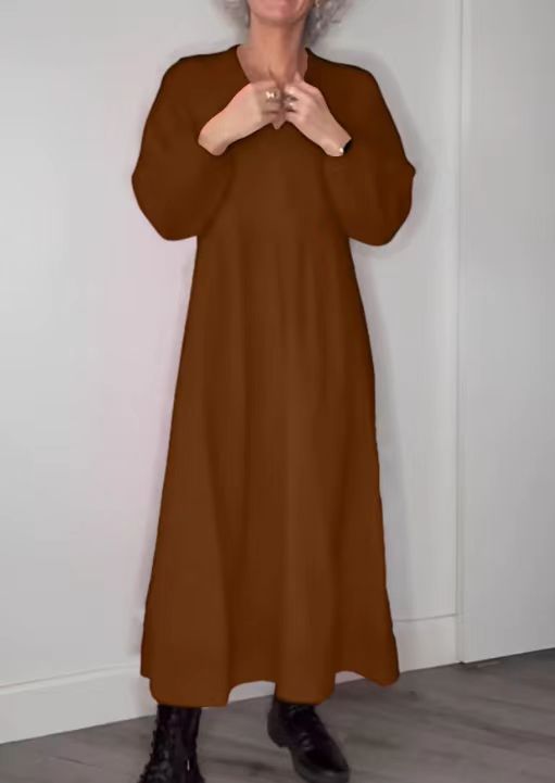 Street-wave Womens Maxi Dress With Elegant V-Neck And Comfortable Long Sleeves In Breathable Fabric For All Day Comfort