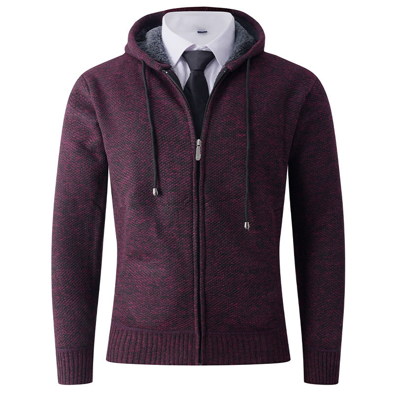 Street-Wave Men's Hooded Knit Cardigan With Textured Finish For All-Season Comfort