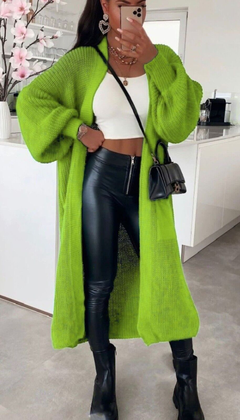Street-wave Women’s Long Knit Cardigan With Chunky Knit Texture And Practical Pockets