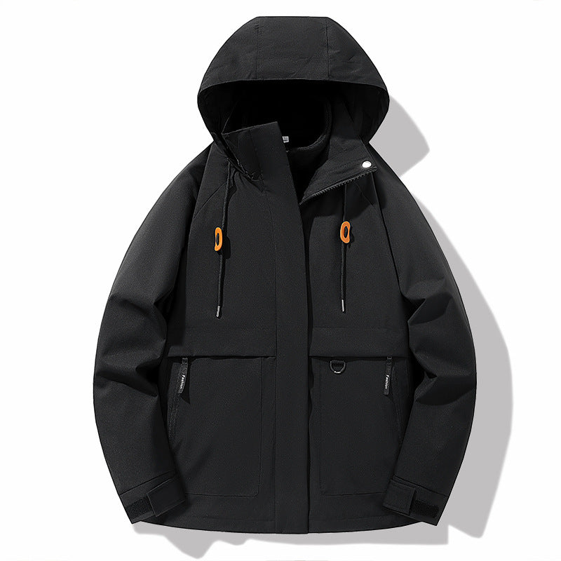 Street-wave Waterproof Men's Outdoor Jacket With Adjustable Hood And Practical Pockets