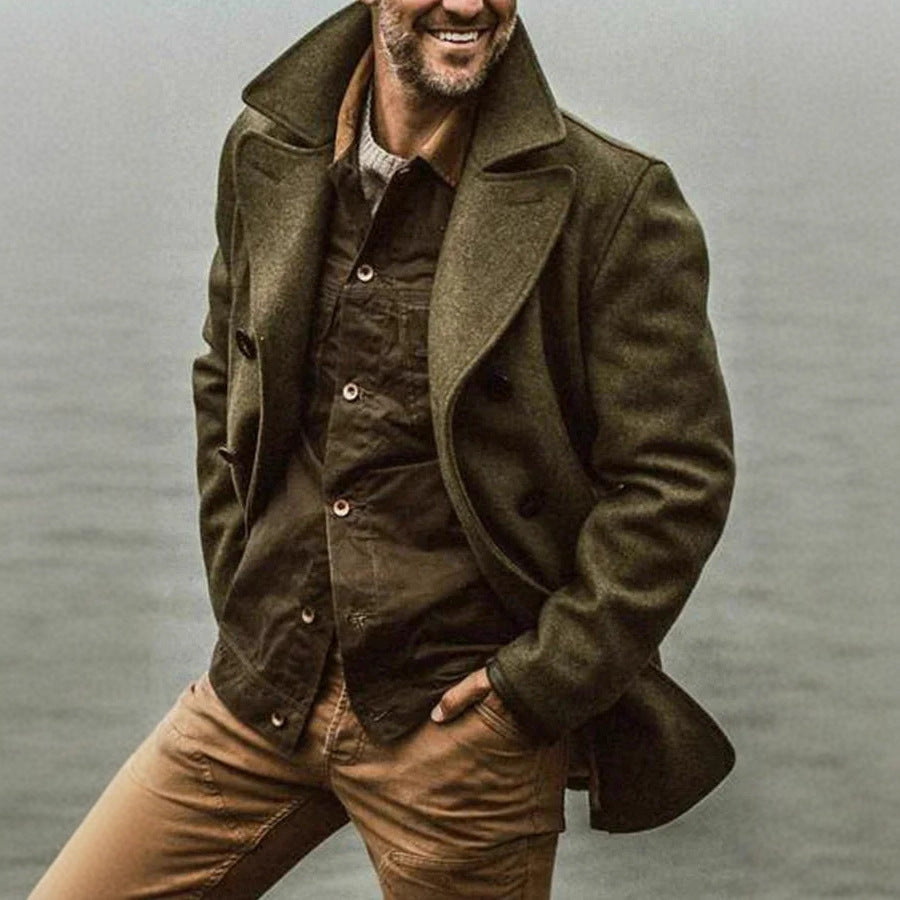 Street-Wave Mens Stylish Wool Jacket Double Breasted Coat Warm Winter Outerwear Cozy