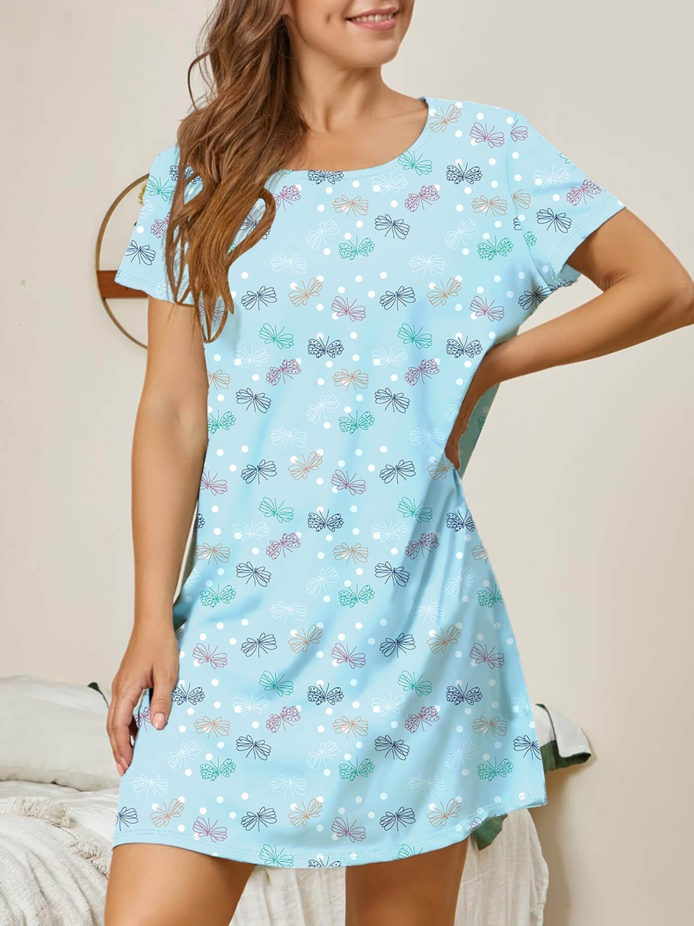 Street Wave Womens Butterfly Print Nightdress Cozy Soft Sleepwear For Relaxed Evenings