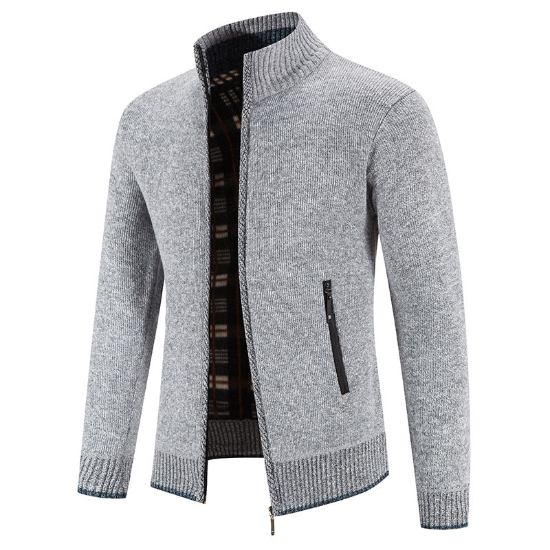 Street-wave Men's Knit Cardigan With High Collar And Zip Pockets For Windproof Warmth