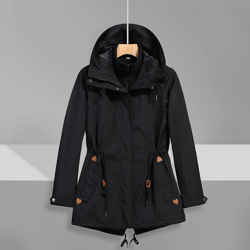 Street-Wave Waterproof Transitional Jacket for Women with Adjustable Hood and Practical Pockets