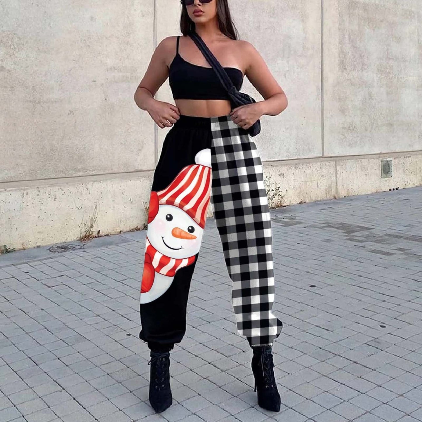 Street Wave Snowman Design Lounge Pants For Women Cozy Playful Festive Pajama Joggers