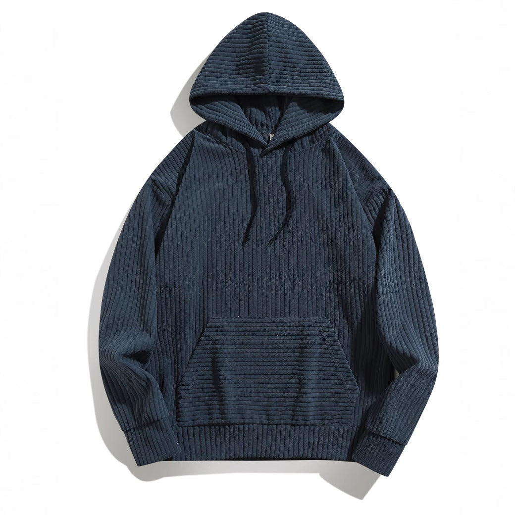 Street Wave Mens Hoodie With Structured Rib Knit Texture And Front Pockets For Cozy Casual Wear