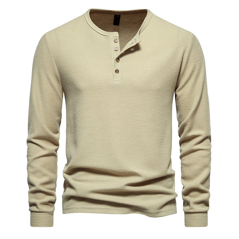 Street-Wave Mens Henley Long Sleeve Shirt With Textured Knit Placket For All Day Comfort