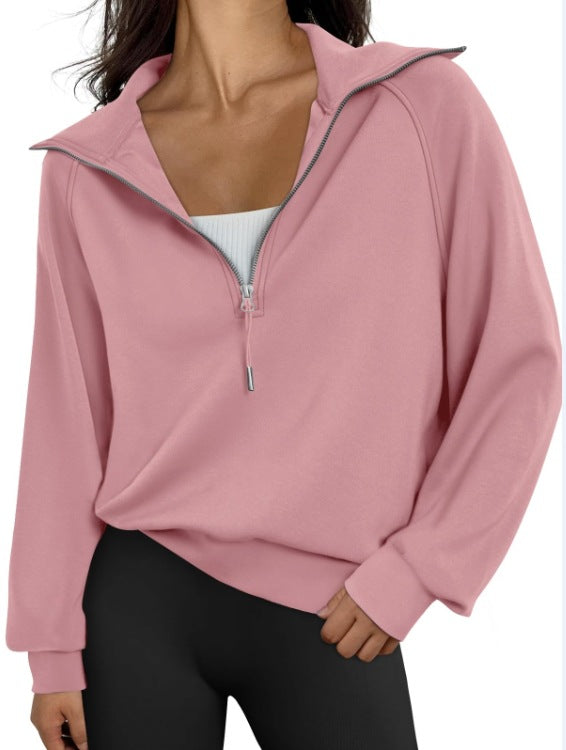Street-wave Womens High Collar Zip Sweatshirt Cozy Versatile Casual Pullover For Everyday Wear