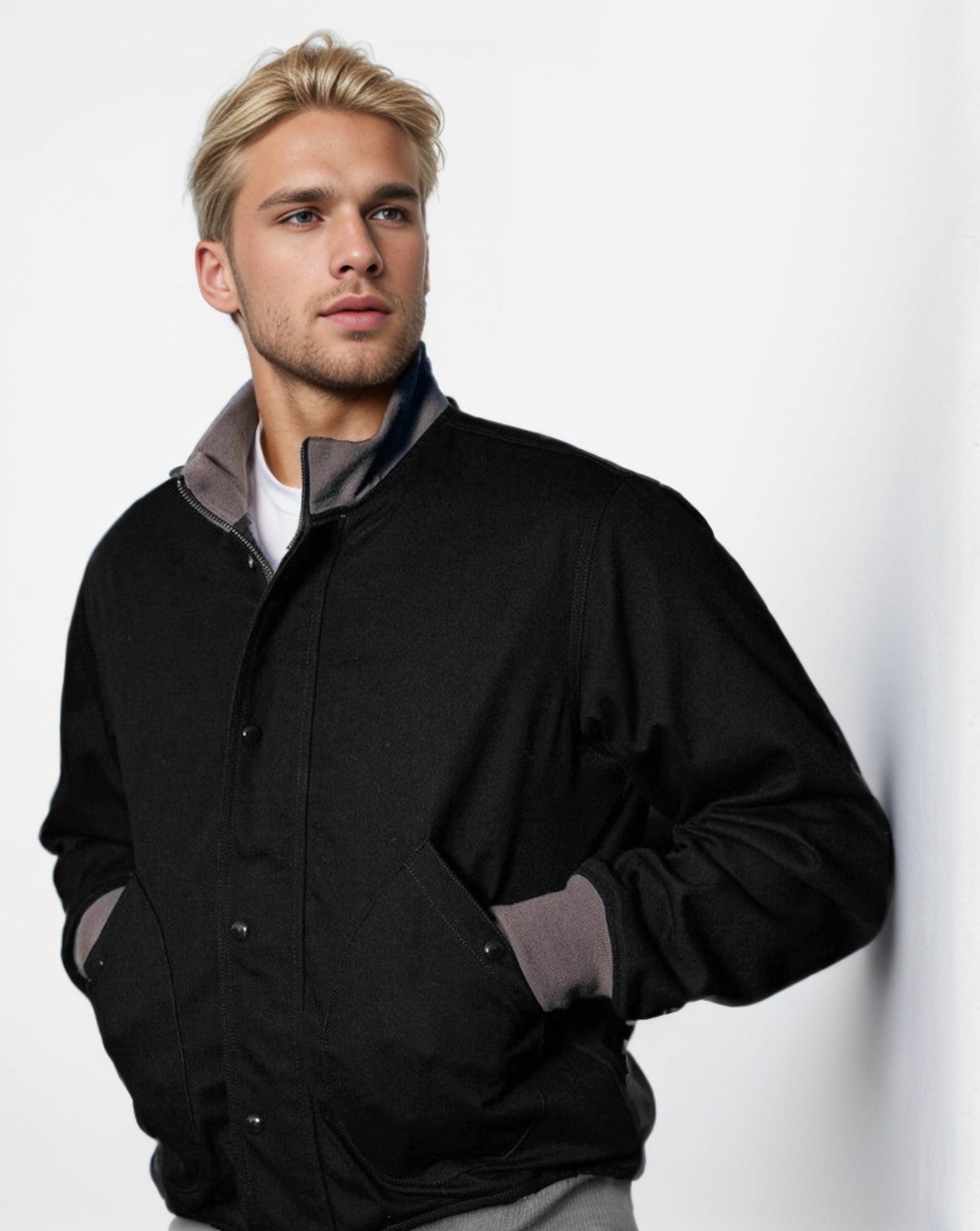 Street-Wave Mens Casual Transitional Jacket With High Collar For Modern Men And Practical Pockets