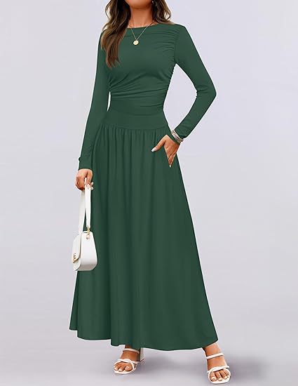 Street Wave Women's Long Sleeve Maxi Dress With Elegant Ruffle Details And Practical Pockets For Everyday Wear