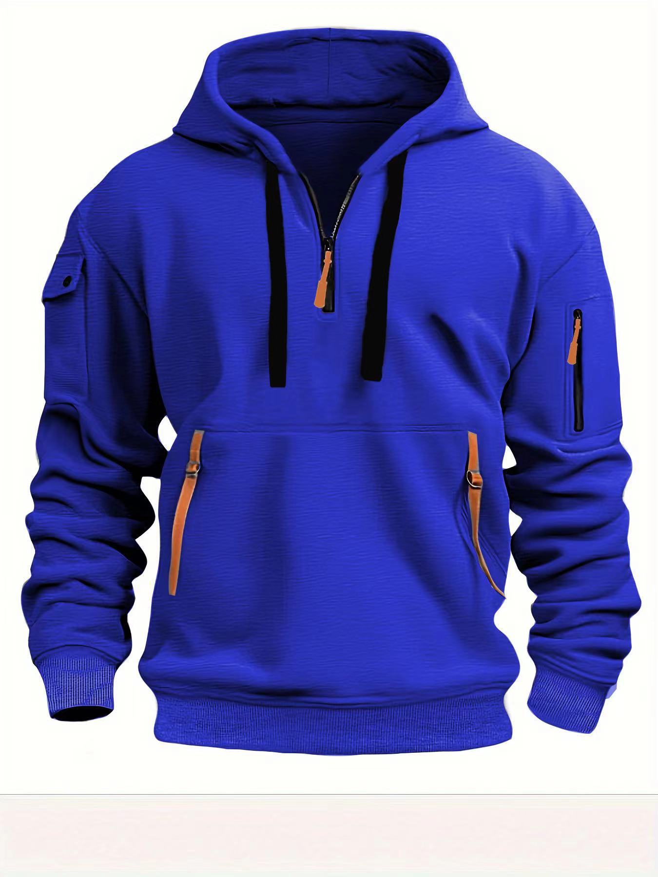 Street-wave Men Hooded Sweatshirt With Side Zip Breathable Fabric And Versatile Neon Zip Pockets