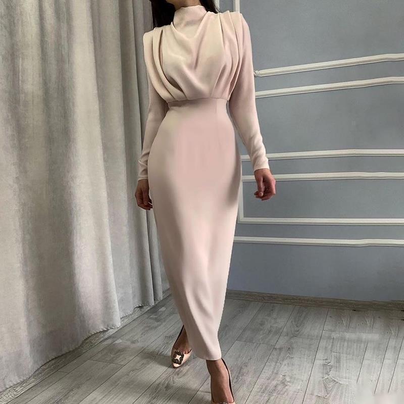Street-wave Women's Bodycon Dress With Elegant Stand Collar And Ruched Detail For Evening Events