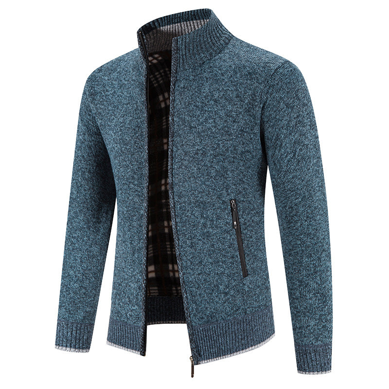 Street-wave Men's Knit Cardigan With High Collar And Zip Pockets For Windproof Warmth