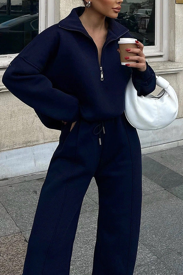 Streetwave Vibes Two Piece Half Zip Sweatshirt And Joggers Set For Women Cozy Layering And Comfort