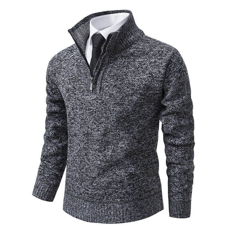 Street-Wave Men's Zip-Up Knit Pullover With Textured Surface For Stylish Everyday Warmth