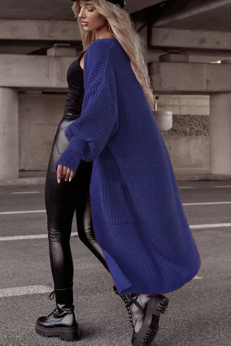 Street-wave Women's Chunky Knit Coat in Oversized Fit with Deep Pockets for Cozy Everyday Wear