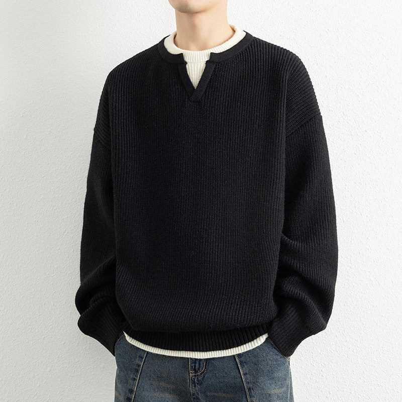 Street Wave Mens V Neck Knit Sweater With Textured Structure And Breathable Comfort For Casual Everyday Wear
