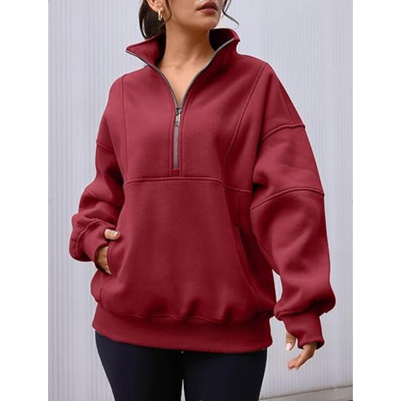 Street-wave Women's Oversized Half Zip Sweatshirt For Effortless Comfort And Style