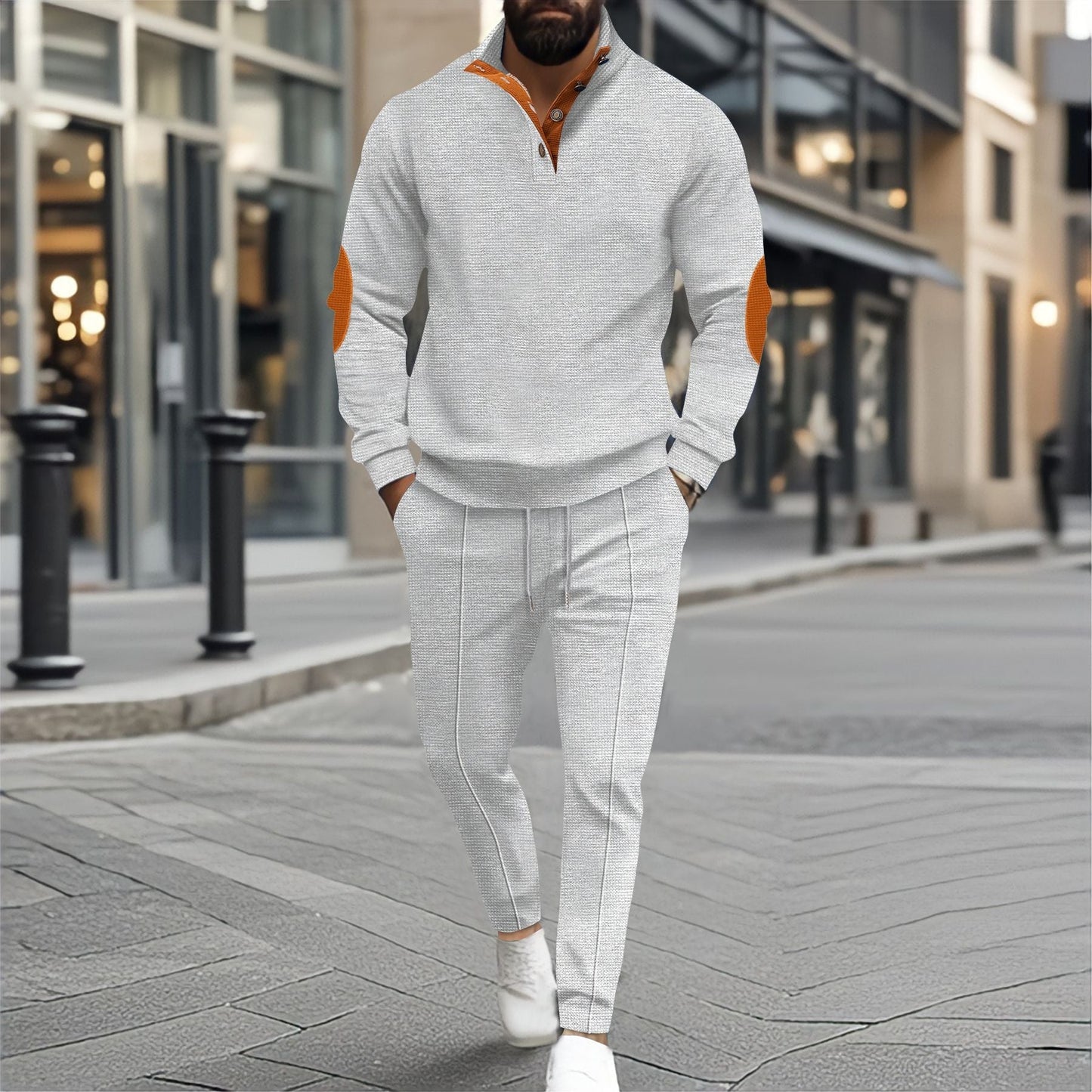 Street Wave Mens Tracksuit Set Breathable Comfort With Structured Knit Look For Active Men