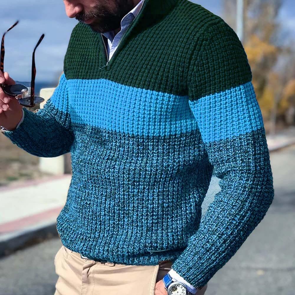 Street-wave Block Color Knit Sweater For Men Warm Acrylic Modern Casual Pullover