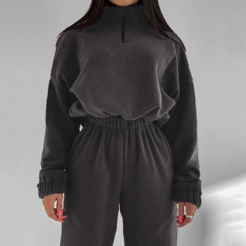 Street-Wave Womens Fleece Pullover And Jogging Set With Elastic Waistband For Cozy Days