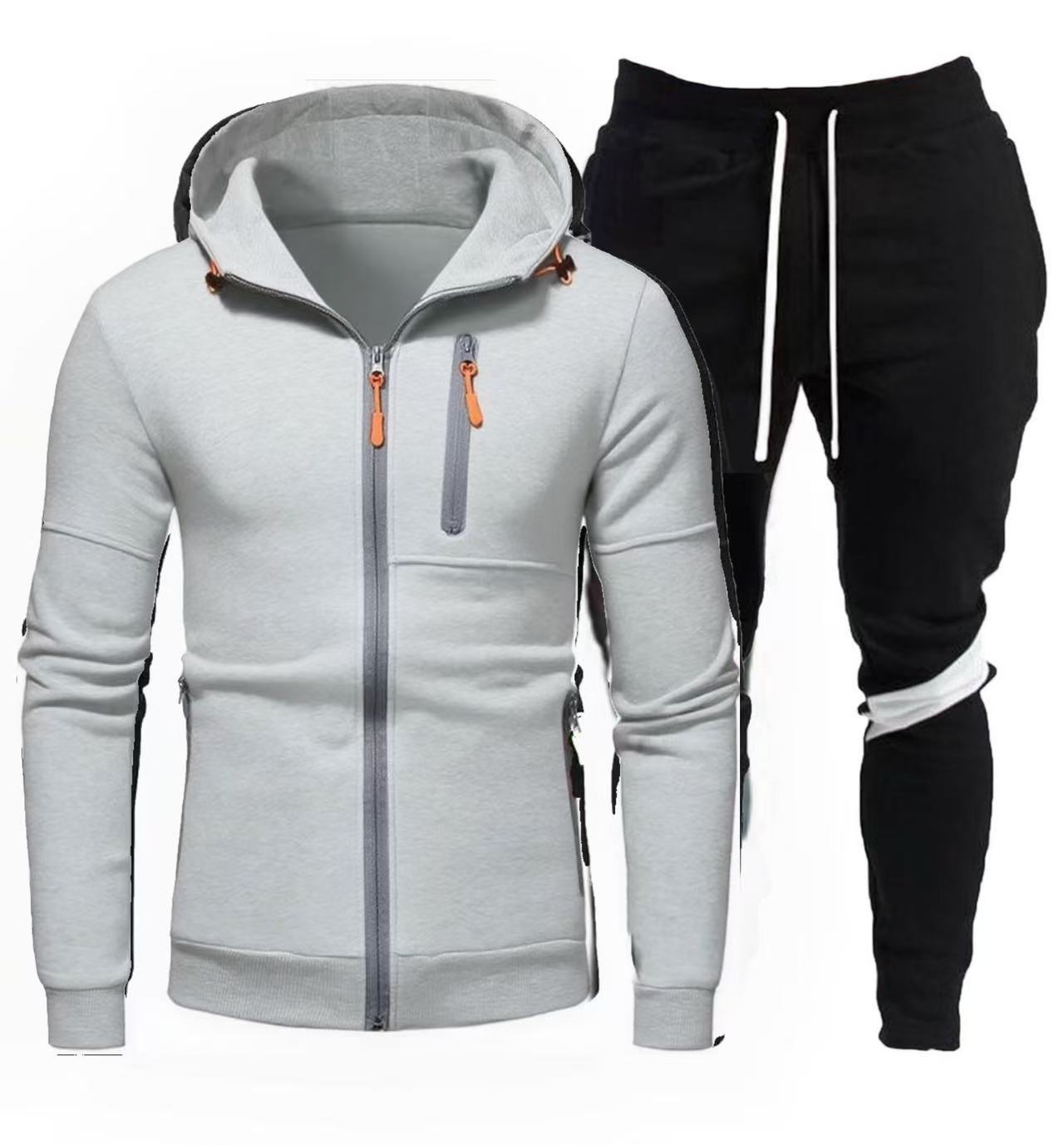 Street-Wave Men's Sporty Hoodie Jacket With Zipper And Jogging Pants Set For Active Living