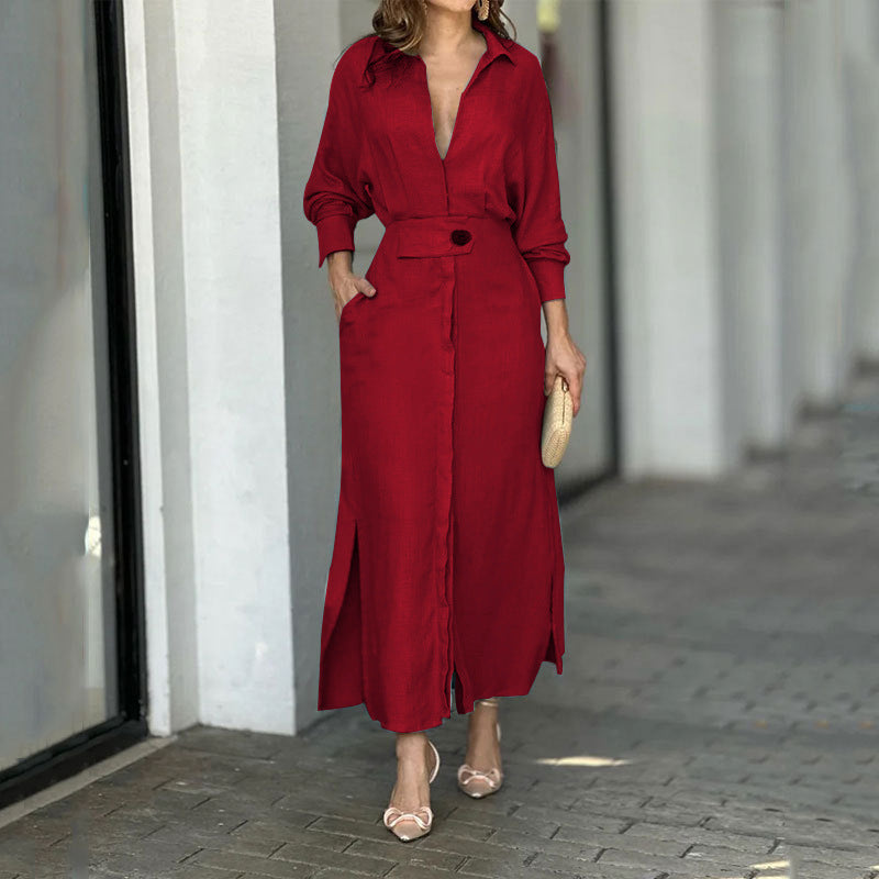 Street Wave Linen Maxi Dress for Women With Lightweight Comfort Elegant Button Front and Side Slits