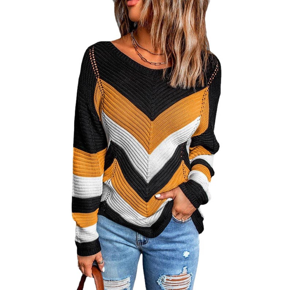 Streetwave Women Chevron Knit Sweater With Airy Relaxed Fit For Casual Everyday Wear In Autumn Colors